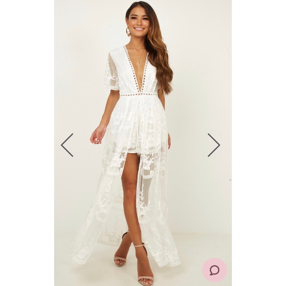 Showpo. Lets Get Loud Maxi Playsuit in White Lace